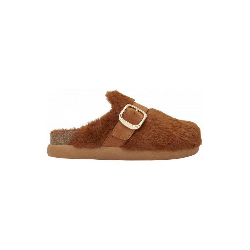 IVY BIG BUCKLE Synthetic Fur+ Suede Cognac